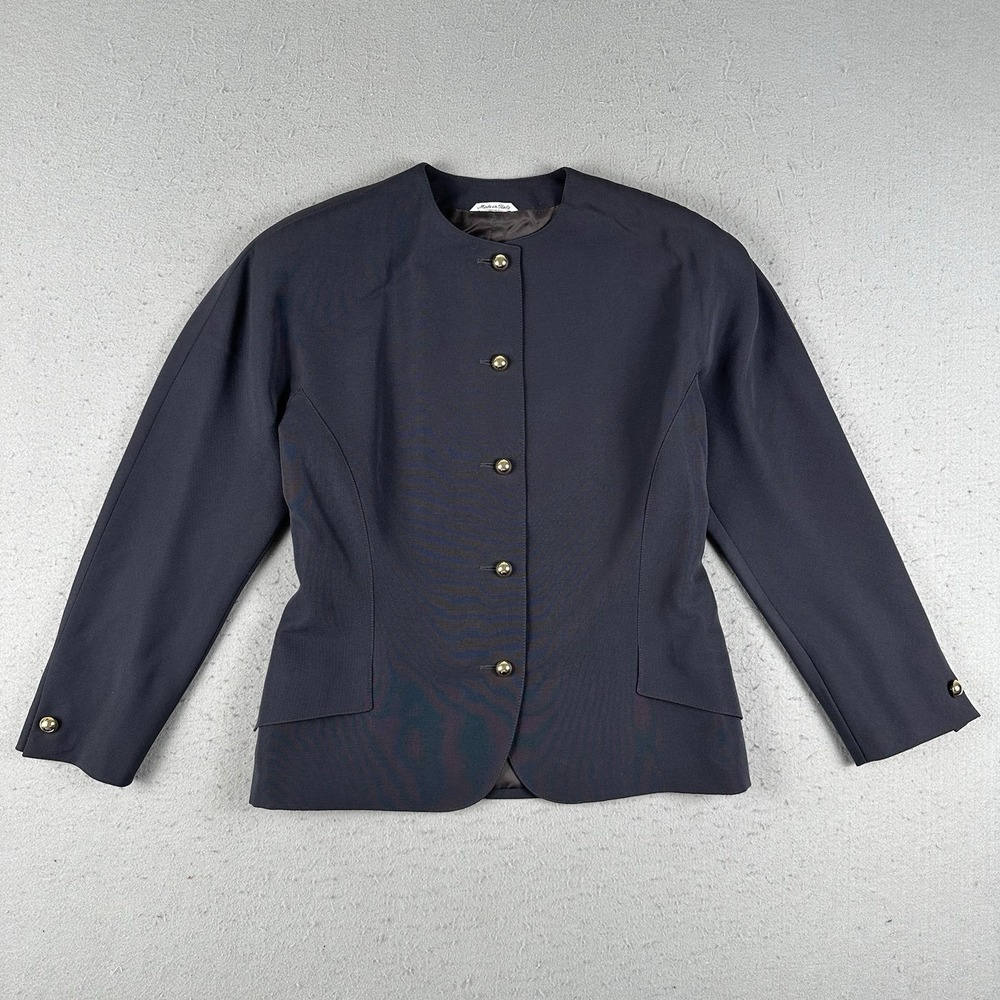 Missoni Donna Blazer Women's 39 Navy Blue Collarless Shoulder Pads Gold Buttons